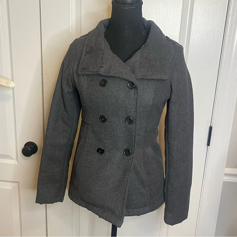 London Fog Girls Pea Coat Gray 14/16 Dress Button-up Double Breasted Warm